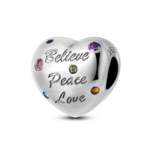 925 Sterling Silver Peace and Love Heart Charm