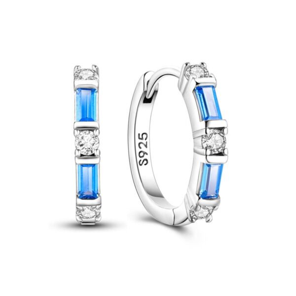 925 Sterling Silver Blue and White Sparkle Hoop Earrings