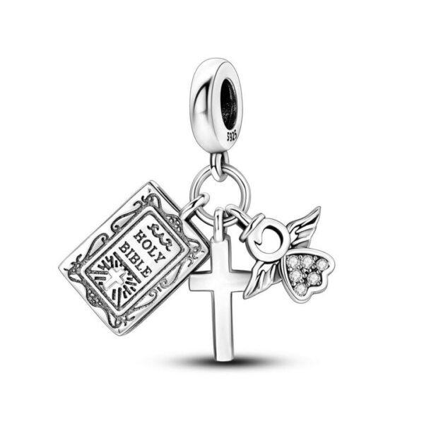925 Sterling Silver Holy Bible and Cross Charm