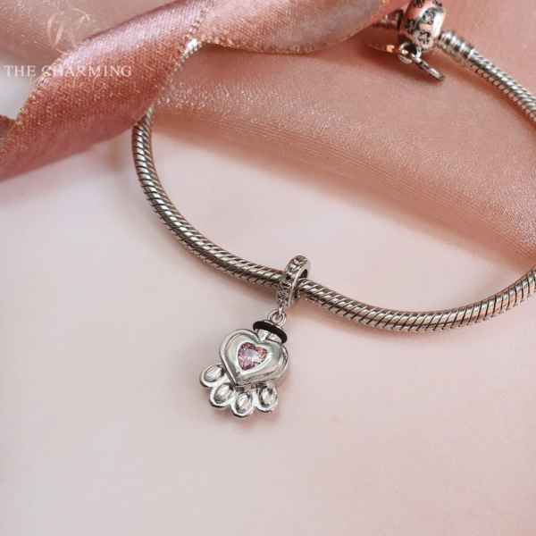 Dog / Cat Paw Self-Fill Cremation Ashes Charm 925 Sterling Silver - Image 3