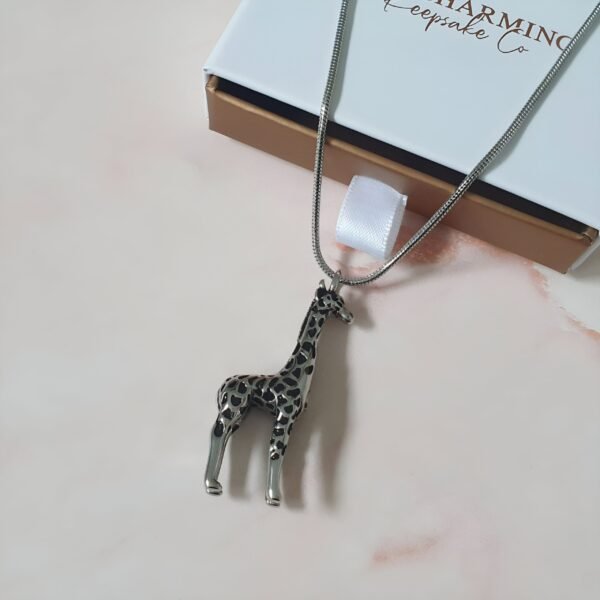 Silver Giraffe Cremation Ashes Necklace Urn - Image 2