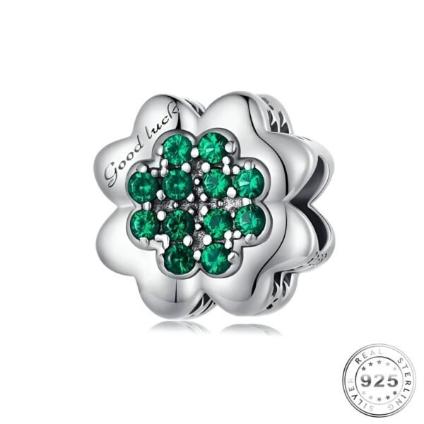 Green Four Leaf Clover Charm 925 Sterling Silver - Good Luck