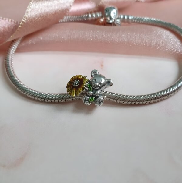 Teddy Bear & Sunflower Charm 925 Sterling Silver - Image 2