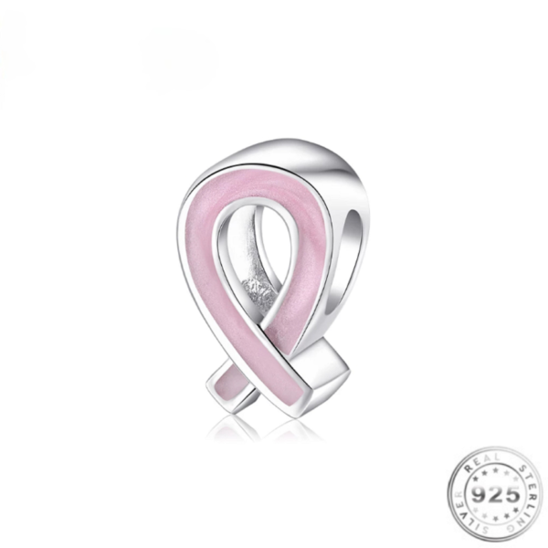 Pink Cancer Ribbon Charm 925 Sterling Silver