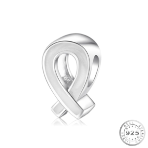 Grey / Silver Cancer Ribbon Charm 925 Sterling Silver