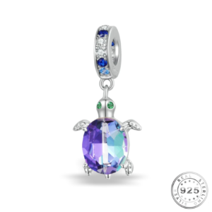 Turtle Charm 925 Sterling Silver & Purple Crystal