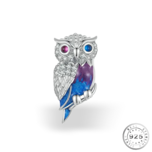 Owl Charm 925 Sterling Silver & Purple Crystal