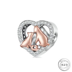 Cats Heart Charm 925 Sterling Silver & Rose Gold