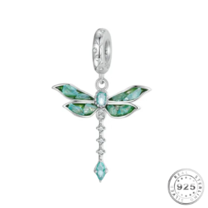 Dragonfly Charm Green & 925 Sterling Silver