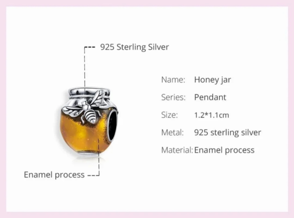 Bee & Honey Jar Charm 925 Sterling Silver - Image 2