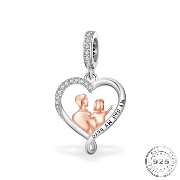 My Dad My Hero Heart Charm 925 Sterling Silver