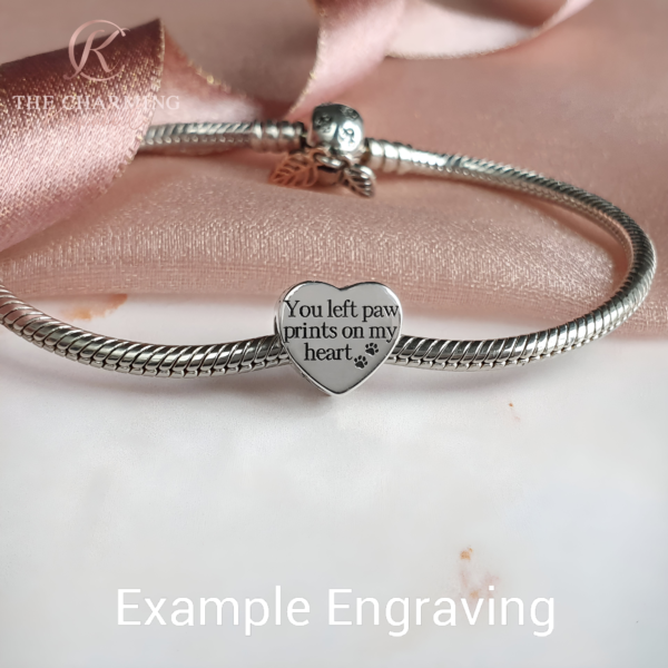 Engraved Cat / Dog Paw Blue Charm 925 Sterling Silver - Personalised with your text - Image 2