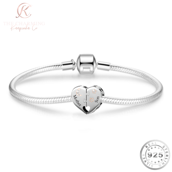 Mother & Son Heart Charm 925 Sterling Silver - Love You To The Moon - Image 2