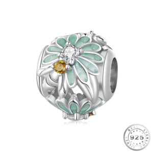Daisy Flowers & Bee Charm 925 Sterling Silver