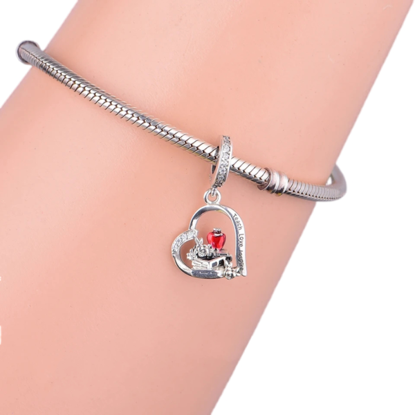 Teacher Heart Charm 925 Sterling Silver - Teach Love Inspire - Image 2