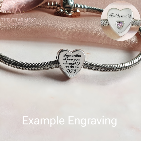 Engraved Bridesmaid Charm 925 Sterling Silver- Personalised With Your Text - Image 2