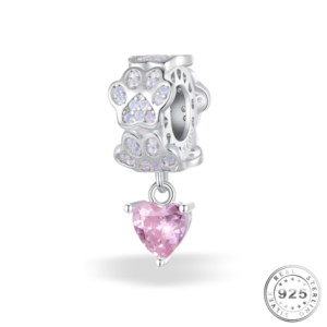 Dog / Cat Paw Charm 925 Sterling Silver Pink Crystal