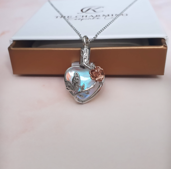 Butterfly Cremation Ashes Urn Necklace 925 Sterling Silver & Moonstone - Image 2