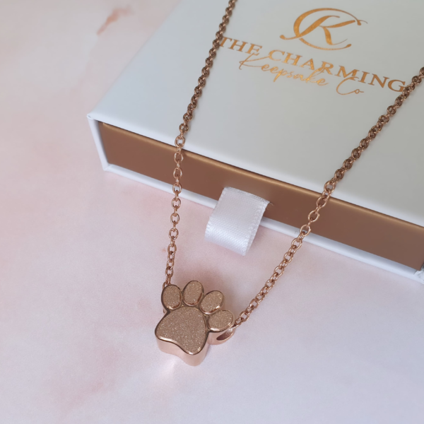 Engraved Pet Dog / Cat Cremation Ashes Paw Urn Necklace Rose Gold - Image 2