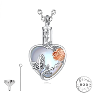Butterfly Cremation Ashes Urn Necklace 925 Sterling Silver & Moonstone