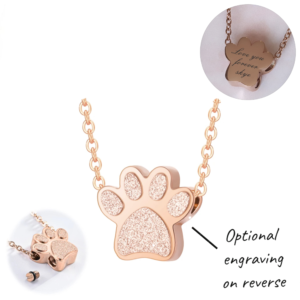Engraved Pet Dog / Cat Cremation Ashes Paw Urn Necklace Rose Gold