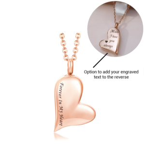 Engraved Heart Cremation Ashes Urn Necklace Rose Gold