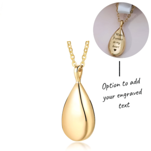 Engraved Teardrop Cremation Ashes Urn Necklace Gold Plated