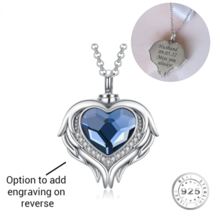 Engravable Blue Angel Wings Ashes Urn Necklace 925 Sterling Silver - Personalised