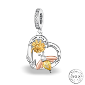 Bee & Sunflower Charm 925 Sterling Silver and Gold - Believe in Yourself