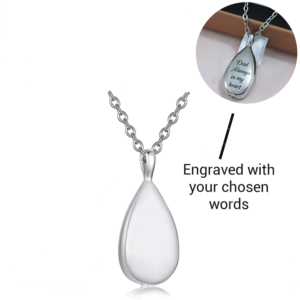 Engraved Teardrop Cremation Ashes Urn Necklace Silver