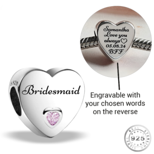 Engraved Bridesmaid Charm 925 Sterling Silver- Personalised With Your Text