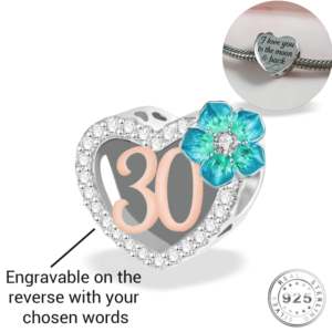 Engraved 30th Birthday Charm 925 Sterling Silver- Personalised With Your Text