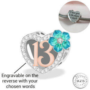 Engraved 13th Birthday Charm 925 Sterling Silver- Personalised With Your Text