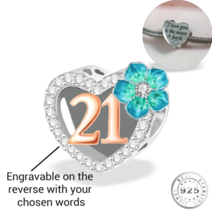 Engraved 21st Birthday Charm 925 Sterling Silver- Personalised With Your Text