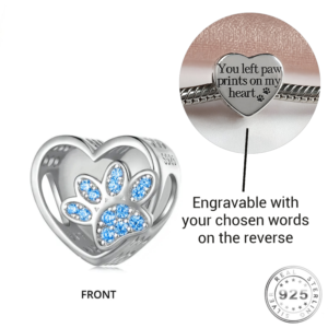 Engraved Cat / Dog Paw Blue Charm 925 Sterling Silver - Personalised with your text