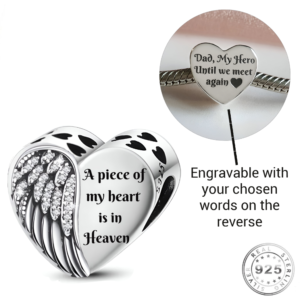 Engraved Angel Wing Charm 925 Sterling Silver- Personalised With Your Text