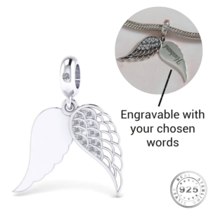Engraved Angel Wing Charm 925 Sterling Silver - Personalised with your text
