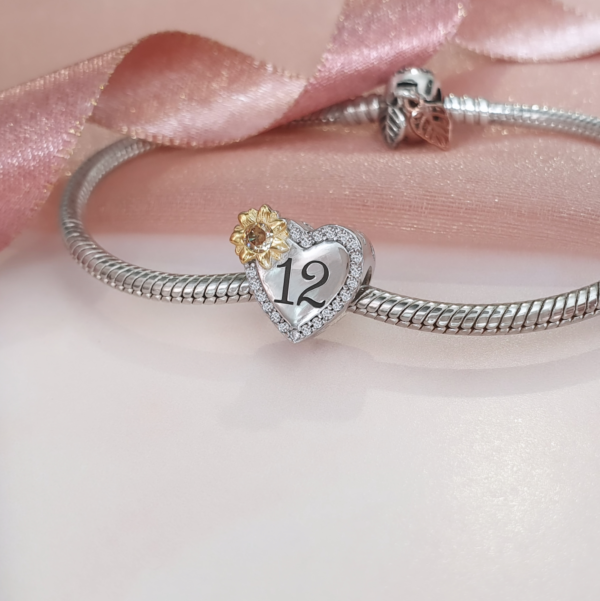 Engraved Sunflower Birthday / Anniversary Charm 925 Sterling Silver - Personalised - Image 2