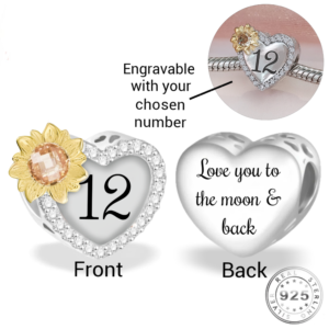 Engraved Sunflower Birthday / Anniversary Charm 925 Sterling Silver - Personalised