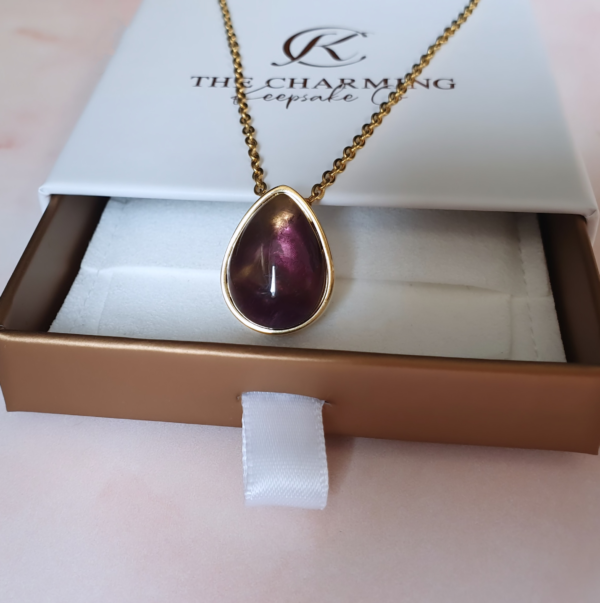 Engraved Amethyst Teardrop Cremation Ashes Urn Necklace Gold Plated - Image 2