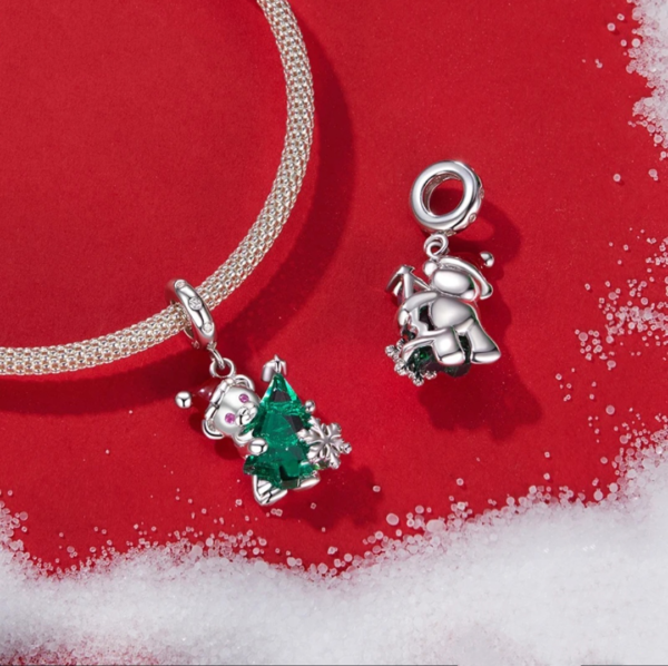 Christmas Tree & Bear Charm 925 Sterling Silver - Image 4
