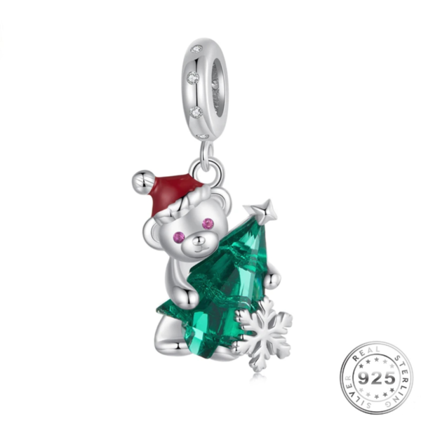 Christmas Tree & Bear Charm 925 Sterling Silver