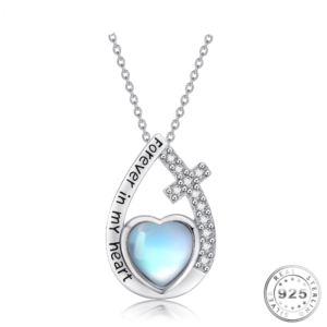 Cross and Heart Cremation Ashes Urn Necklace 925 Sterling Silver & Moonstone