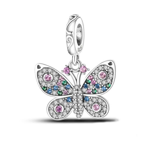 925 Sterling Silver Sparkling Butterfly Dangle Charm